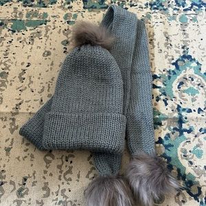pom pom beanie and scarf